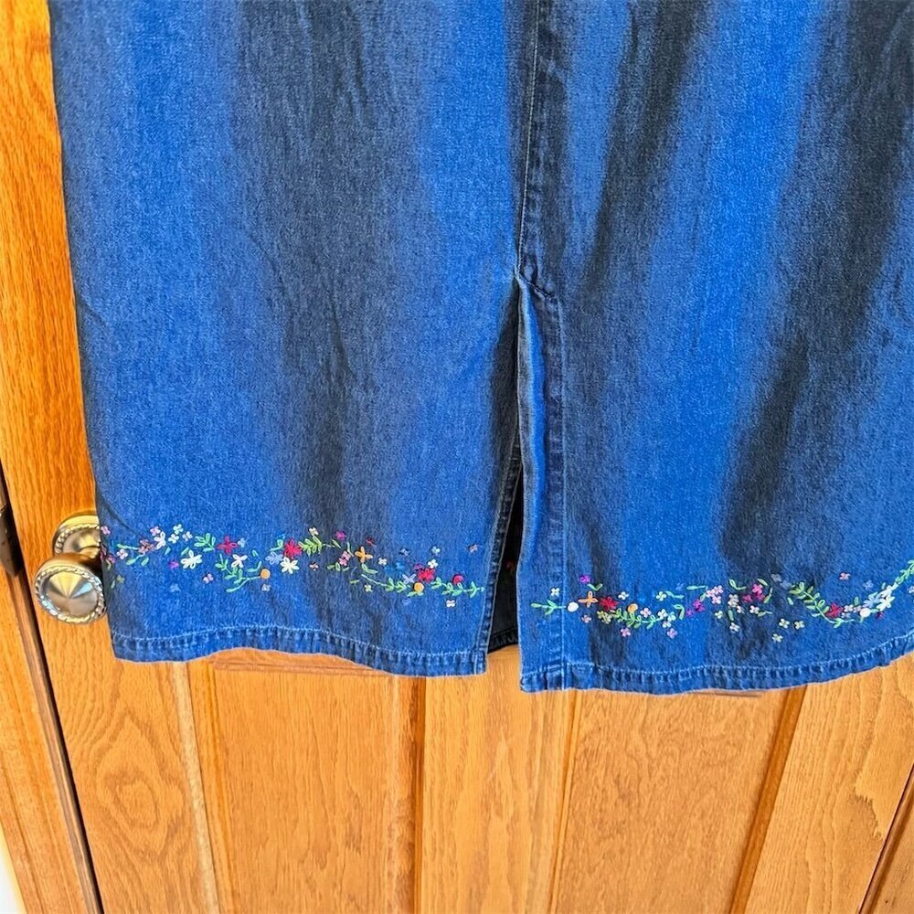 Quacker Factory Women's L Denim Maxi Skirt Floral Embroidery Vintage - Picture 5 of 7